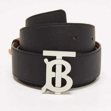 Pre Owned Burberry Black/Brown Leather TB Logo Reversible Belt S