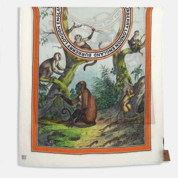 Pre Owned Burberry Green/White Monkey Print Lightweight Cashmere Scarf