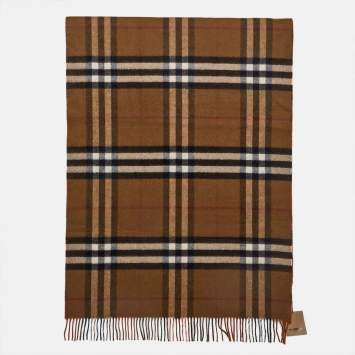 Pre Owned Burberry Beige Giant Check Cashmere Oversized Scarf