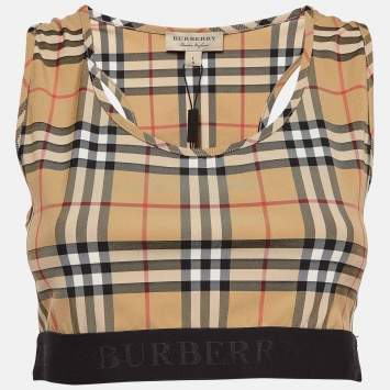 Pre Owned Burberry Brown Large Dalby Nylon Crop Top L