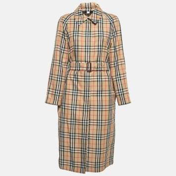 Pre Owned Burberry Beige Kempton Check Synthetic Trench Coat S