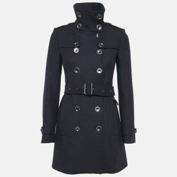 Pre Owned Burberry Navy Blue Wool Blend Trench Coat XS