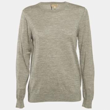Pre Owned Burberry Grey Melanga Merino Wool Knit Patch Detail Sweatshirt M
