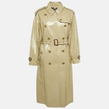 Pre Owned Burberry Honey Beige Coated Cotton Double Breasted Long Coat S