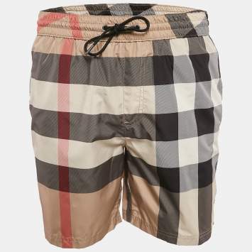 مملوكة مسبقًا Burberry Beige Checks Synthetic Swim Shorts M
