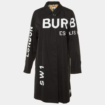 Pre Owned Burberry Black Logo Print Cotton Gabardine Antonia Car Coat M