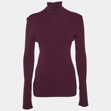 Burberry Burgundy Wool Turtle Neck Long Sleeve Sweater L