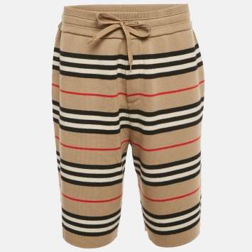 Pre Owned Burberry Beige Striped Knit Kenton Shorts L