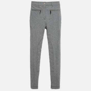 Pre Owned Burberry Grey Mélange Cotton Blend Contrast Stitching Detail Trousers XS 