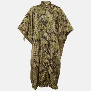 Pre Owned معطف بربري كاكي أخضر بنقشة شعار النايلون بروملي مفتوح متوسط صغير