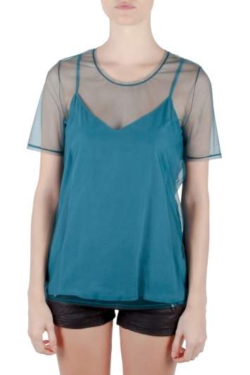 Pre Owned Burberry Prosum Peacock Green Sheer Silk Tulle Feather Light Top M