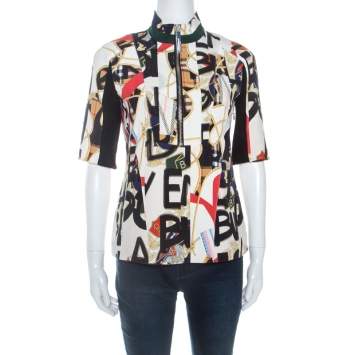 Pre Owned Burberry Multicolor Graffiti Archive Scarf Print Silk Zip Front Top S