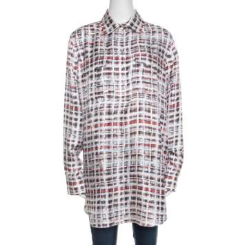 Pre Owned Burberry Multicolor Scribble Check Print Half Placket Shirt M