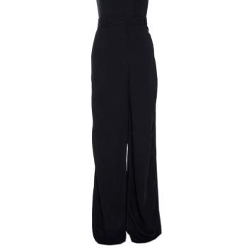 Pre Owned Burberry Black Crepe Stripe Detail Wide Leg Pants L