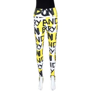 Pre Owned Burberry Yellow Graffiti Logo Print Jersey Stirrup Leggings S