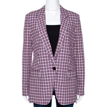Pre Owned Burberry Burgundy Plaid Check Cotton Blazer S