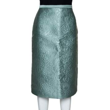 Pre Owned Burberry Prorsum Light Green Floral Embossed Pencil Skirt S
