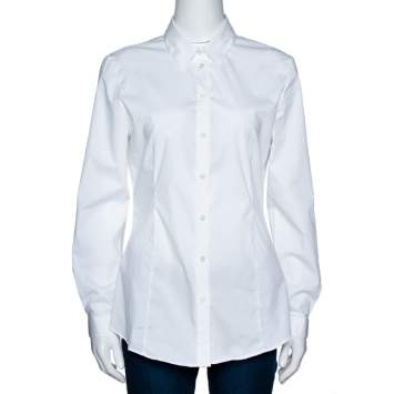 Pre Owned Burberry White Stretch Cotton Long Sleeve Shirt S