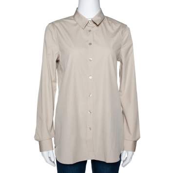 Pre Owned Burberry Stone Stretch Cotton Long Sleeve Shirt M