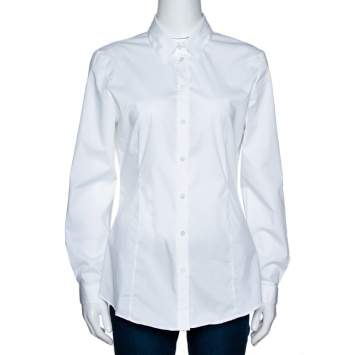Pre Owned Burberry White Stretch Cotton Long Sleeve Shirt S