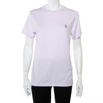 Pre Owned Burberry Lavender Cotton Logo Embroidered Crewneck T-Shirt XS