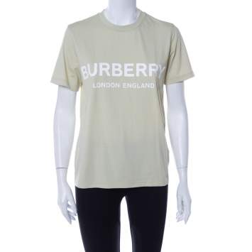 Pre Owned Burberry Pale Green Cotton Shotover Logo Print T Shirt M