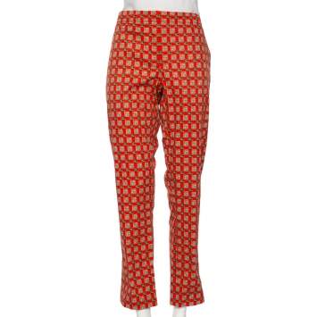 Pre Owned Burberry Bright Red Cotton Archive Print Pat Hanover Cigarette Pants M