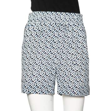 Pre Owned Burberry Blue Monogram Printed Silk Shorts S