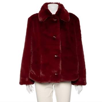Pre Owned Burberry Red Faux Fur Button Front Jacket M