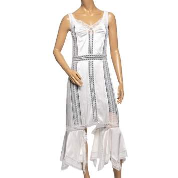Pre Owned Burberry White Satin & Lace Paneled Slip Dress XS