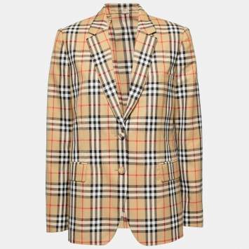 Pre Owned Burberry Beige Vintage Check Wool Single Breasted Tailored Blazer M