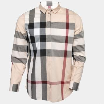 Pre Owned Burberry Beige Vintage Check Cotton Button Front Shirt L