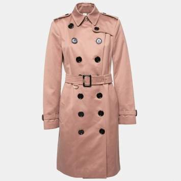 Pre Owned Burberry Pink Cotton Double Breasted Belted Trench Coat M