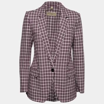 Pre Owned Burberry Purple Check Patterned Cotton Single-Breasted Blazer S   