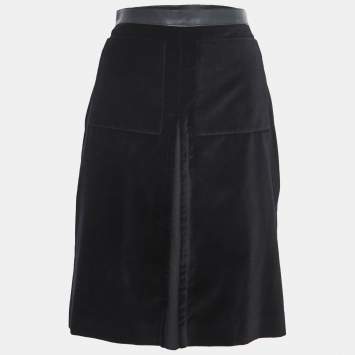Pre Owned Burberry Black Velvet A-Line Mini Skirt S