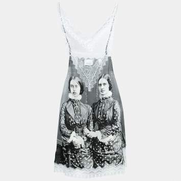 Pre Owned Burberry Multicolor Victorian Print Silk Lace-Trimmed Slip Dress XS