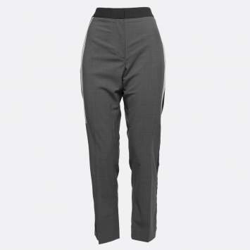 Pre Owned Burberry Grey Crepe Wool Side Stripe Trousers M