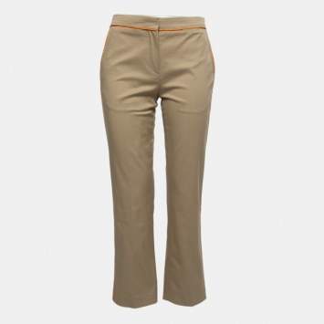 Pre Owned Burberry Tan Cotton Pipping Detail Trousers XS