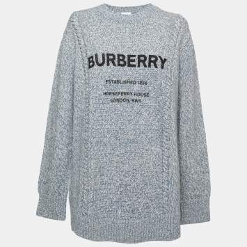 Pre Owned Burberry Blue Logo Print Knitted Sweater L