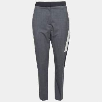 Pre Owned Burberry Grey Wool Stripe Detail Jacinda Cropped Trousers M