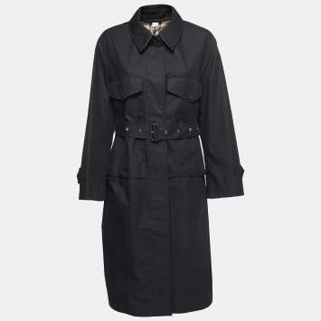 Pre Owned Burberry Black Gabardine Swingate Belted Trench Coat S
