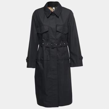 Pre Owned Burberry Black Gabardine Swingate Belted Trench Coat L 