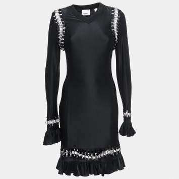 Pre Owned Burberry Black Jersey Chain Detailed Short Dress M