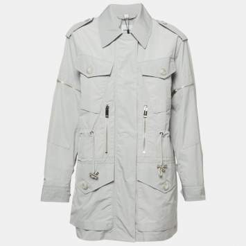 Pre Owned Burberry Grey Nylon Synthetic Zip Front Jacket S