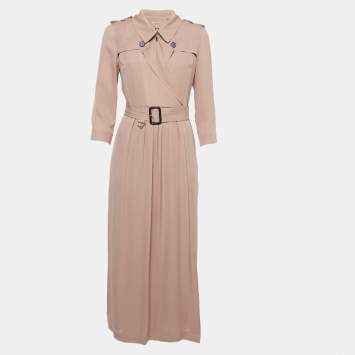 Pre Owned Burberry Blush Pink Silk Belted Dress S