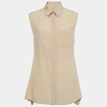 Pre Owned Burberry Beige Silk Buttoned A-Line Sleeveless Shirt Blouse S