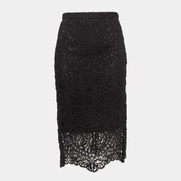 Pre Owned Burberry Black Macrame Lace Midi Pencil Skirt M