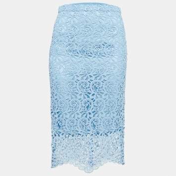 Pre Owned Burberry Pale Blue Lace Pencil Skirt S