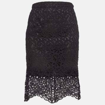 Pre Owned Burberry Black Lace Pencil Midi Skirt S