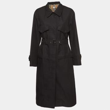مملوكة مسبقًا Burberry Black Gabardine Swingate Belted Trench Coat M
